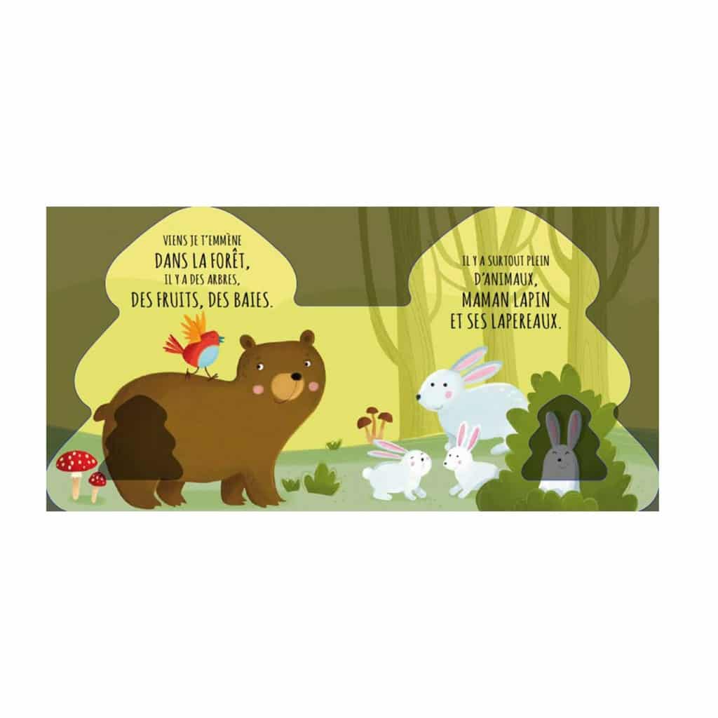 livre en forme de sapin les amis de la forêt sassi exemple pages sur fond blanc