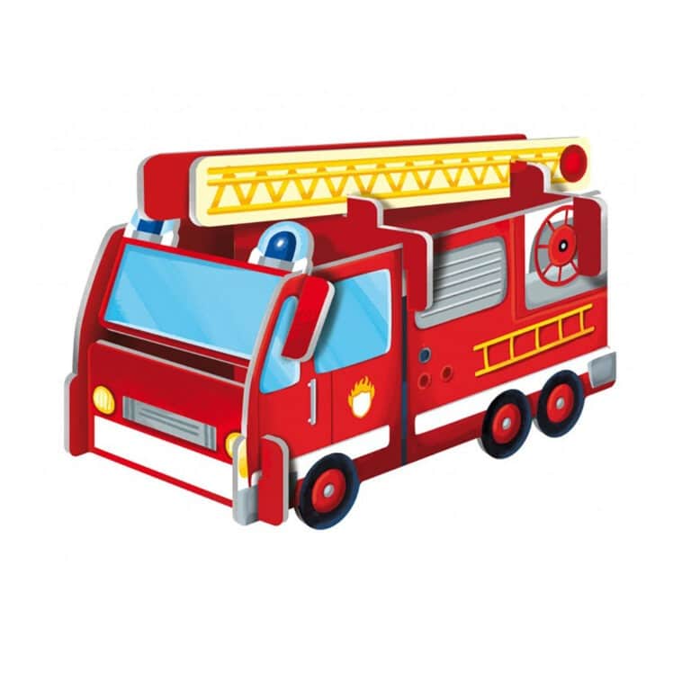 livre et puzzle apprends les mots les pompiers sassi camion pompier sur fond blanc