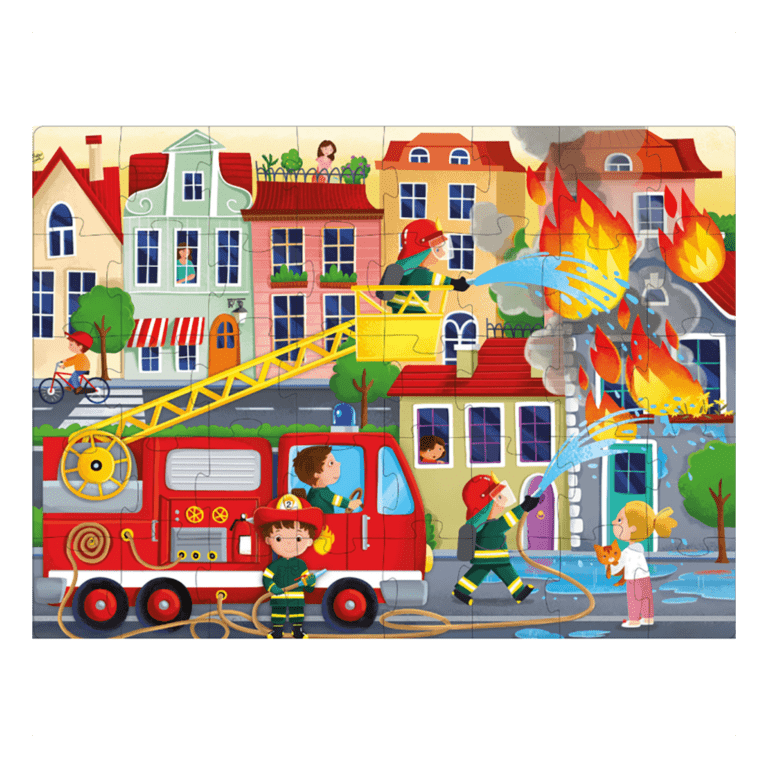 livre et puzzle apprends les mots les pompiers sassi détail puzzle sur fond blanc