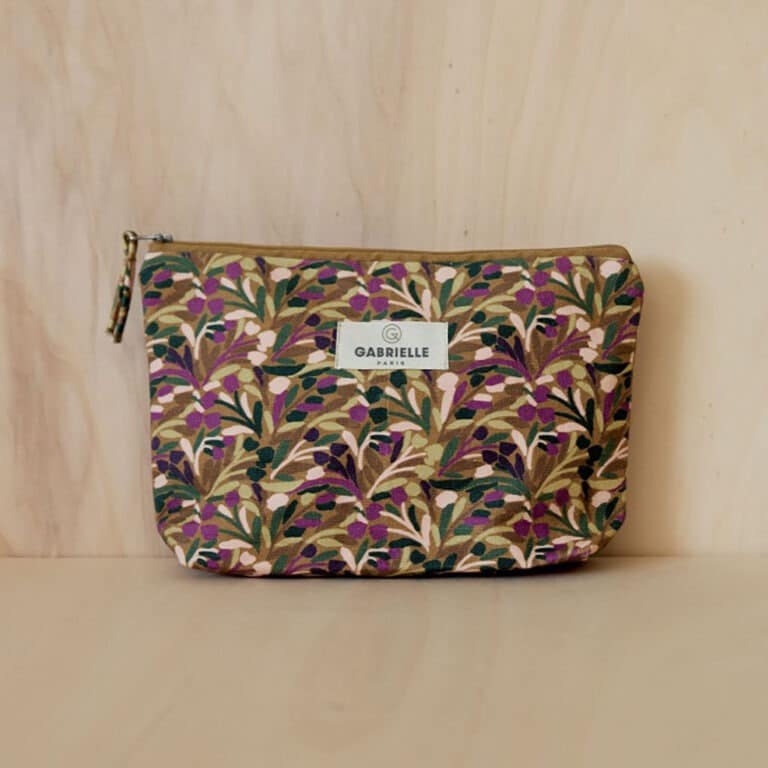 trousse en coton songe violet gabrielle paris sur fond bois