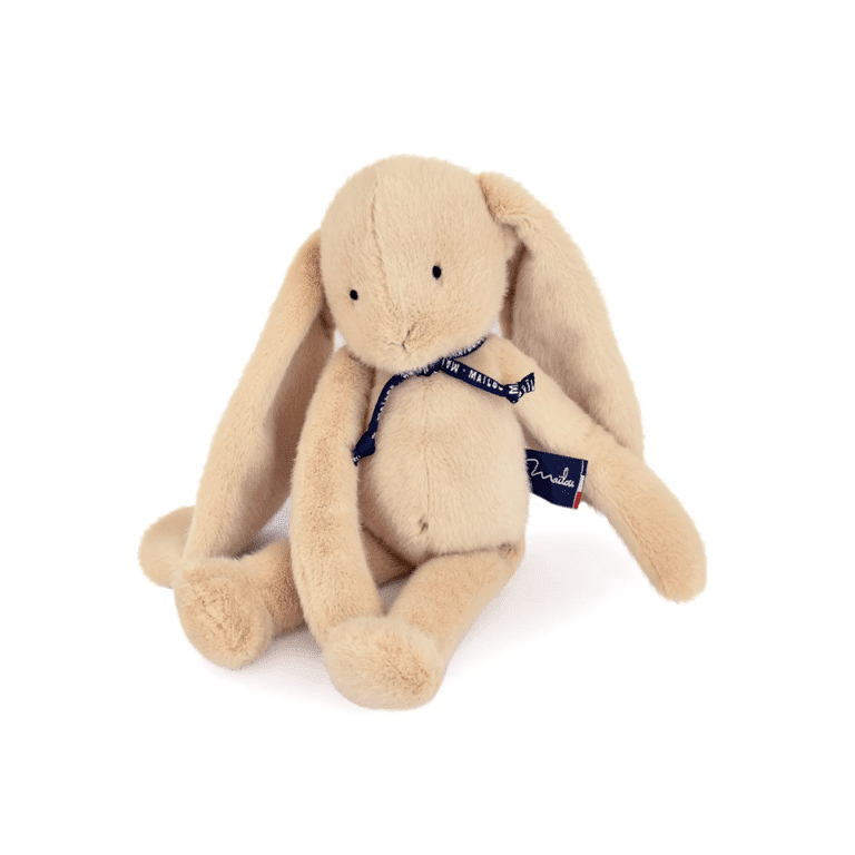 une peluche lapin beige Maïlou, vue de face sur fond blanc