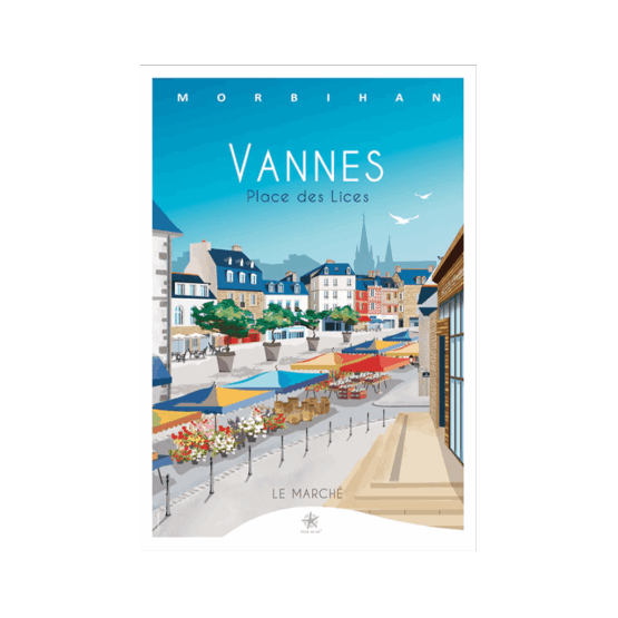 une carte représentant La Place Des Lices à Vannes Etoile De Sel, vue de face sur fond blanc