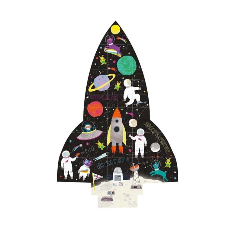 puzzle 80 pièces espace floss&rock détail forme fusée