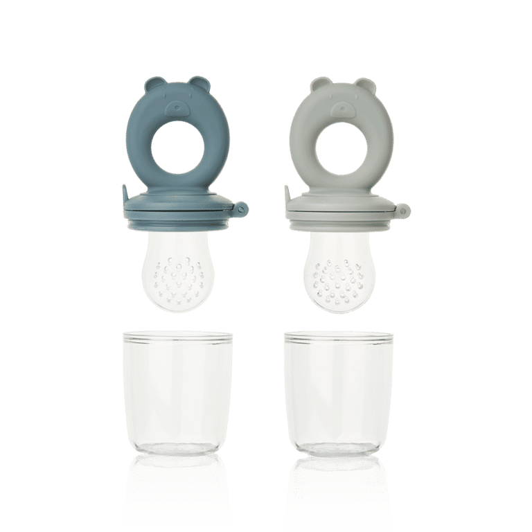 lot de 2 grignoteuses liewood ours bleu foncé et bleu gris vue de face sur fond blanc