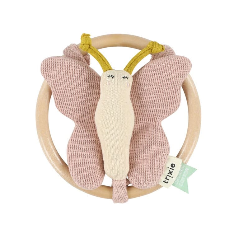 hochet papillon de face fond blanc