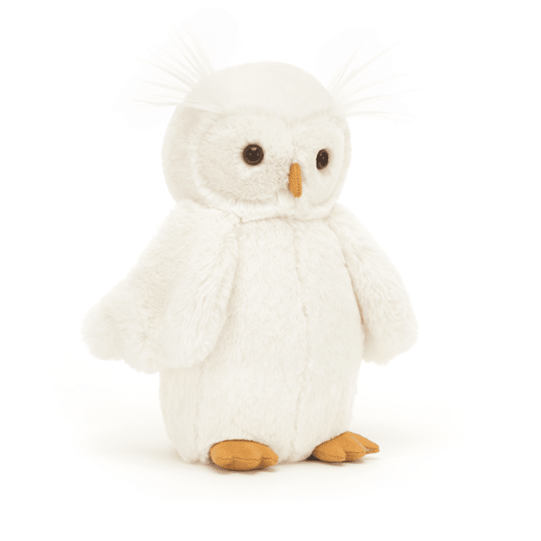 doudou chouette jellycat de côté sur fond blanc