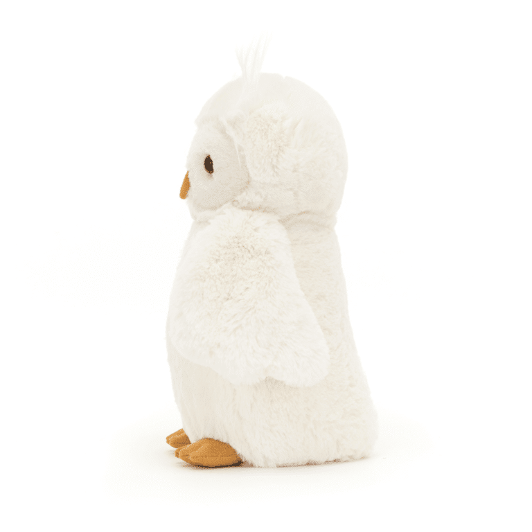 doudou chouette jellycat de profil sur fond blanc