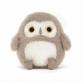 mini doudou chouette beige jellycat de face sur fond blanc