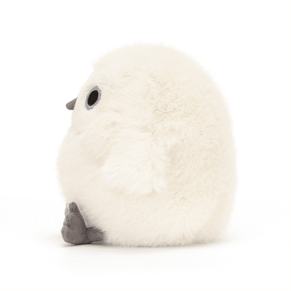 mini doudou chouette blanche de profil sur fond blanc