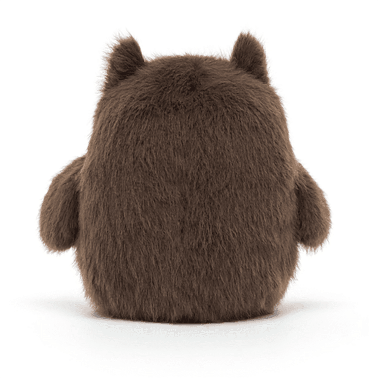 mini doudou chouette marron jellycat de dos sur fond blanc