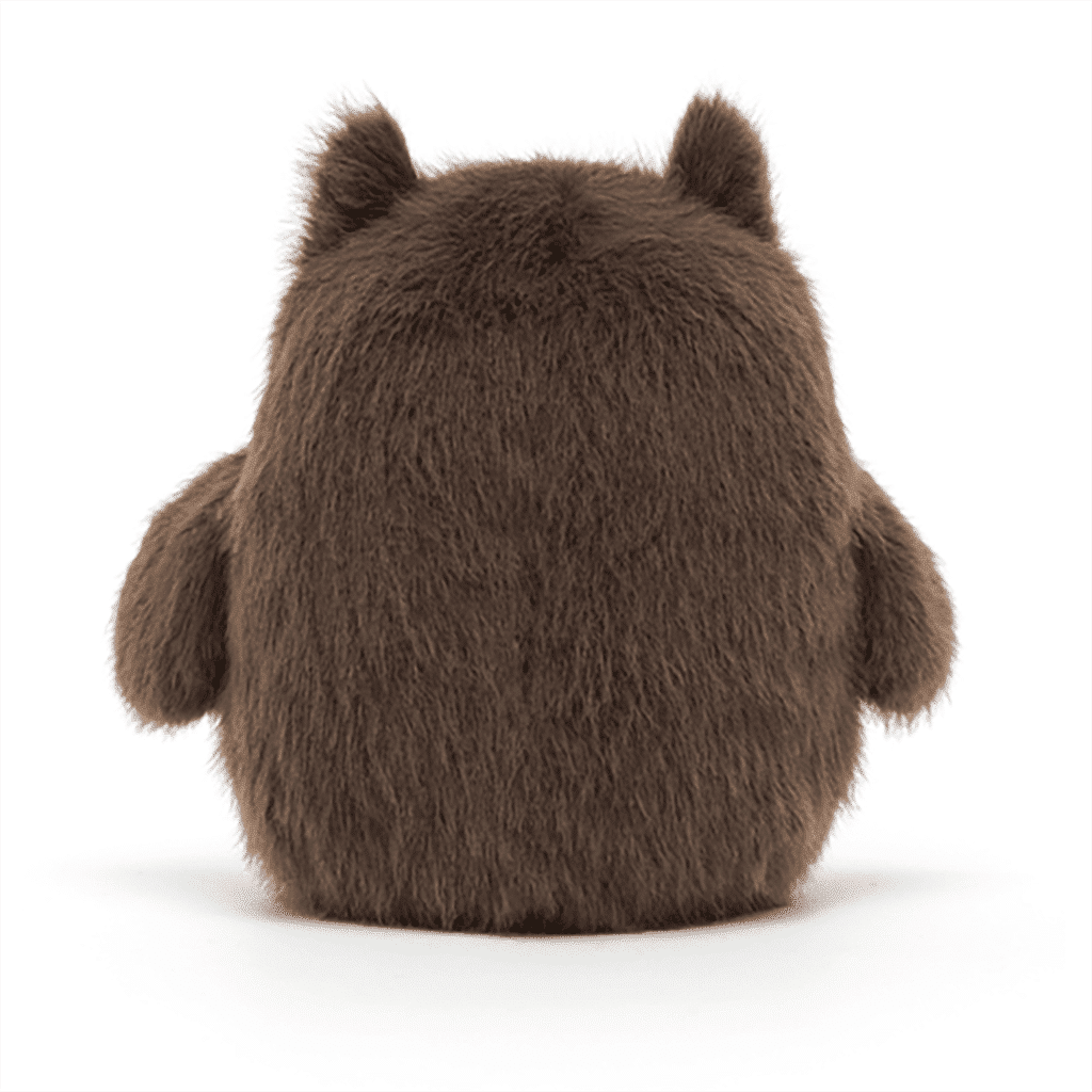 mini doudou chouette marron jellycat de dos sur fond blanc