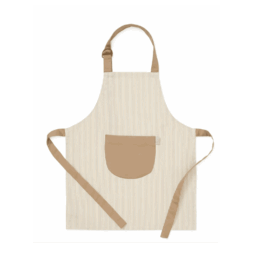 un tablier rayures camel enfant camcam, vue de face sur fond blanc