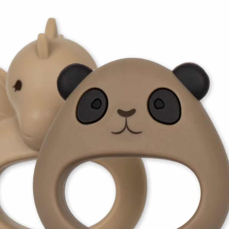 lot de 2 grignoteuse panda marron et dragon argile Konges Slojd, zoom sur les détails