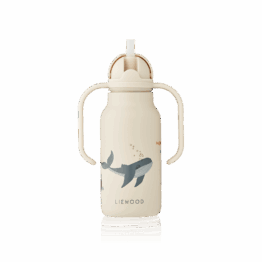 gourde liewood en acier avec anses et paille en silicone animaux marins sur fond blanc