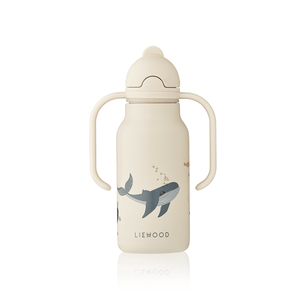 gourde liewood en acier avec anses et paille en silicone animaux marins