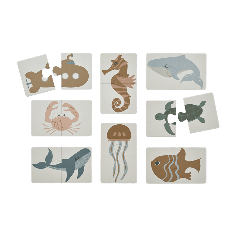 puzzle liewood 2 pièces animaux marins détail pièces sur fond blanc