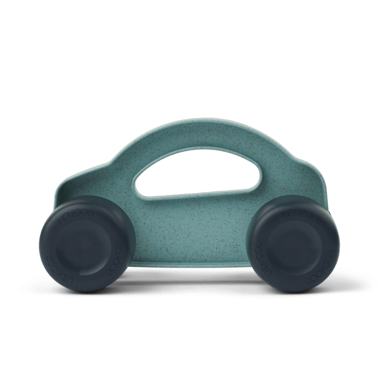 voiture liewood à roulettes bleu vue de profil sur fond blanc