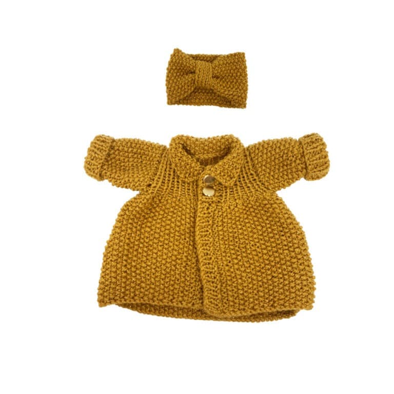 manteau et bandeau moutarde en laine