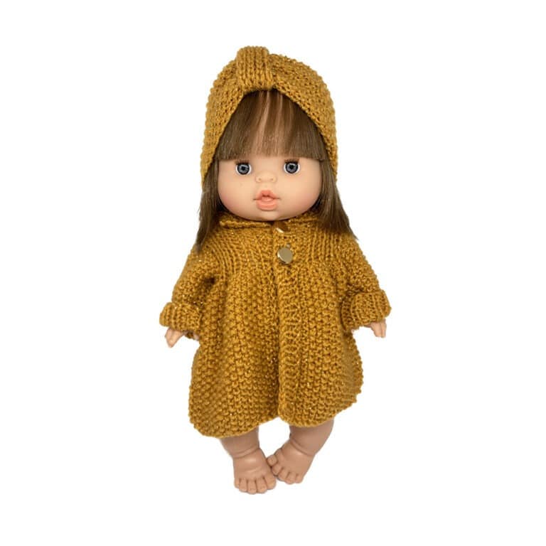 manteau et bandeau moutarde en laine