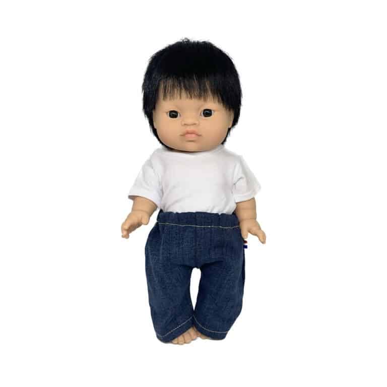 Pantalon en jean foncé clair pour poupée minikane