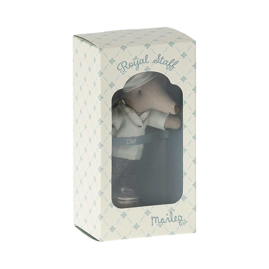 souris chef cuisinier avec packaging fond blanc