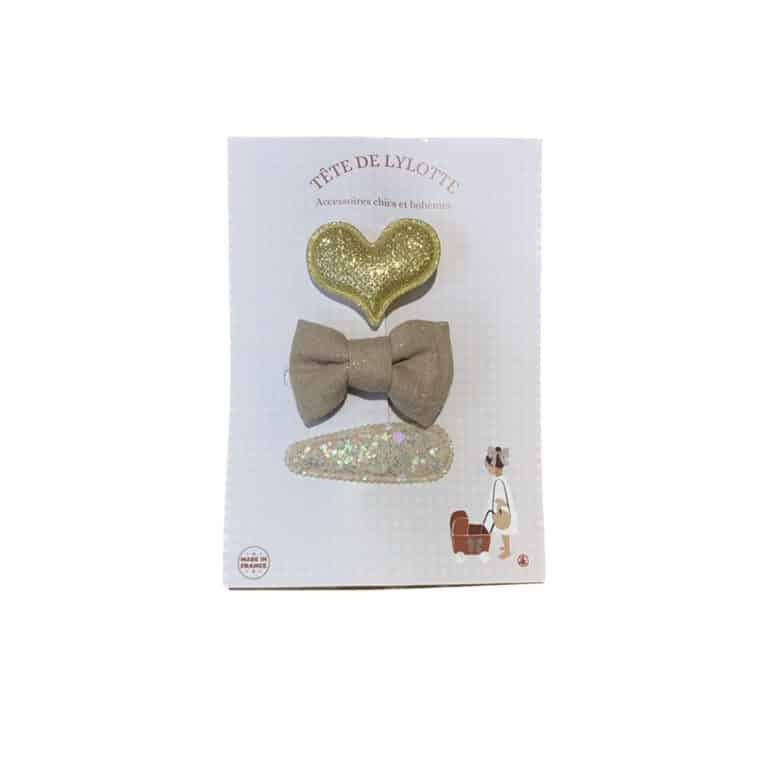 trio de barrettes doré tête de lylotte