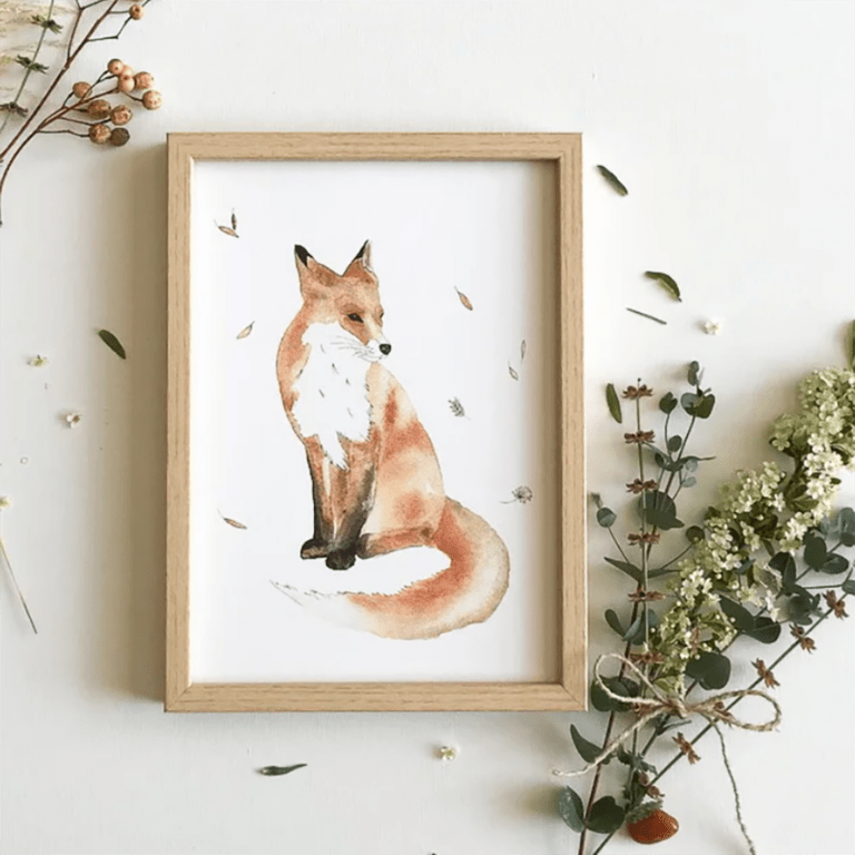 une affiche A4 renard, les aquarelles de Marlène, ambiance