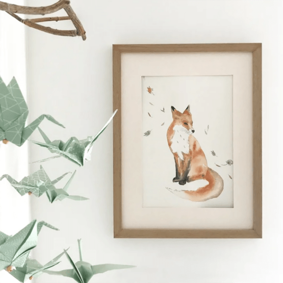 une affiche A4 renard, les aquarelles de Marlène, ambiance