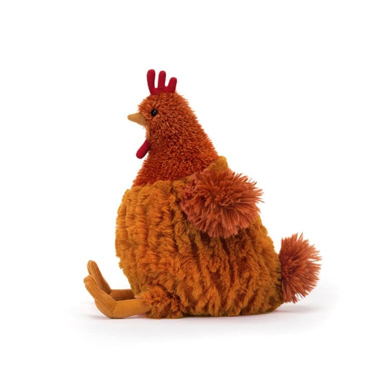 doudou jellycat cécile la poule vue de profil sur fond blanc