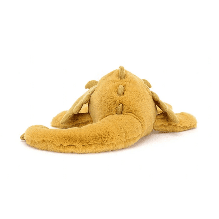 doudou jellycat dragon doré vue de dos sur fond blanc