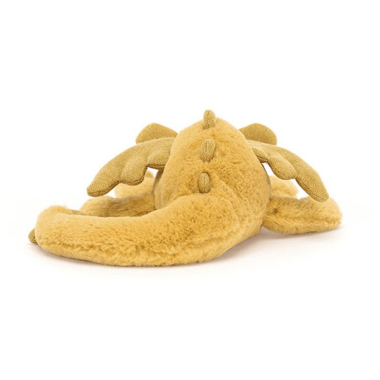 doudou jellycat dragon doré vue de dos sur fond blanc