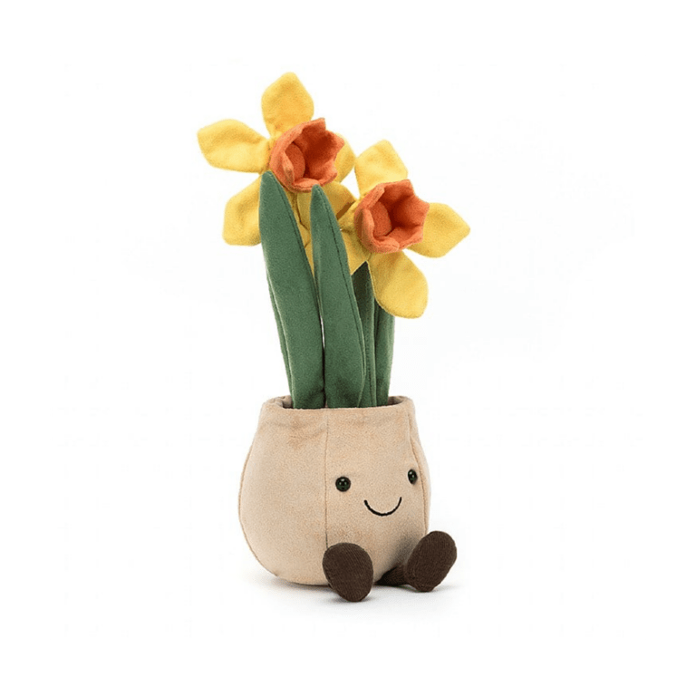doudou jellycat jonquille dans son pot sur fond blanc