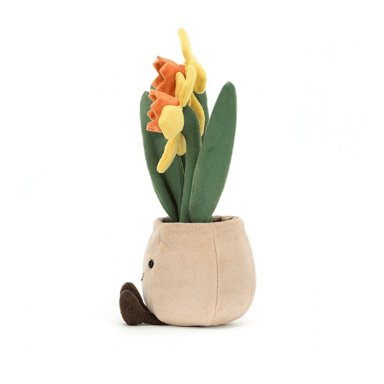 doudou jellycat jonquille dans son pot vue de profil fond blanc