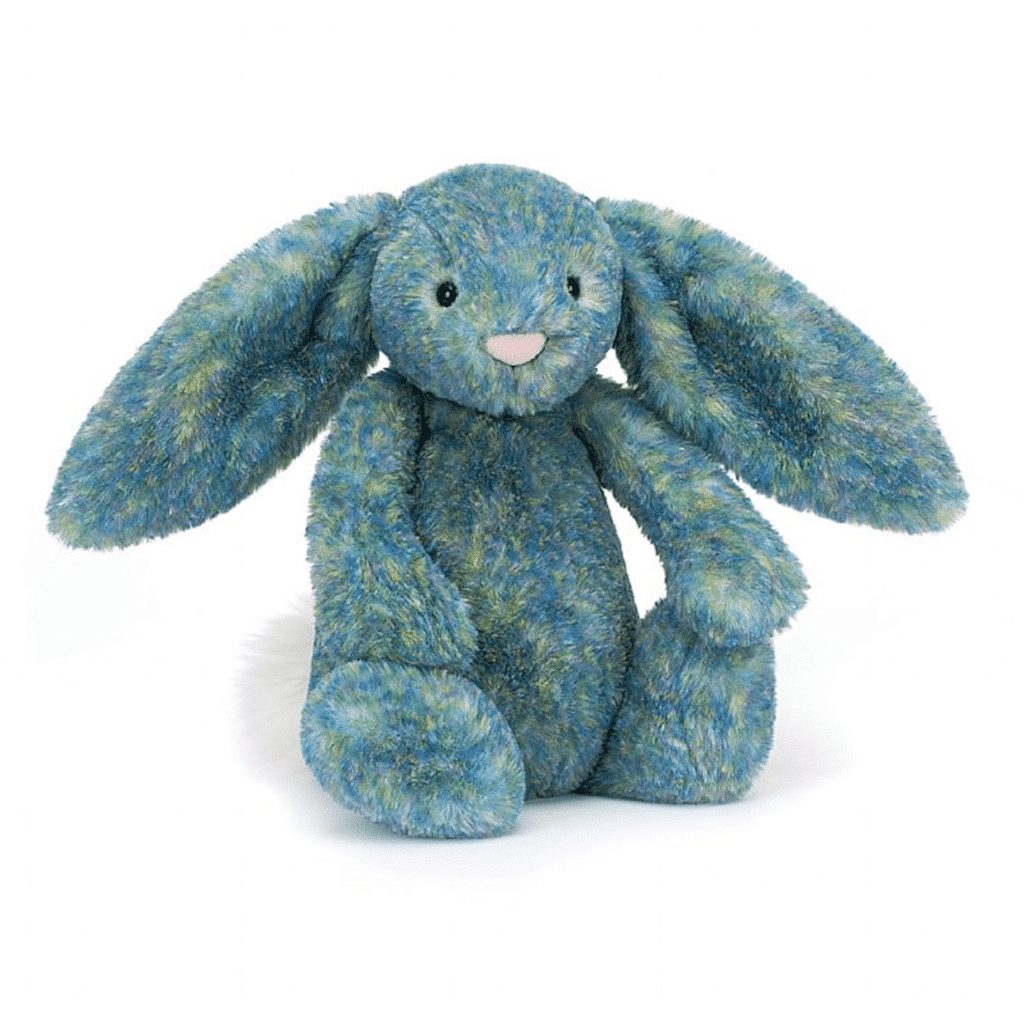 doudou jellycat lapin azur luxe sur fond blanc