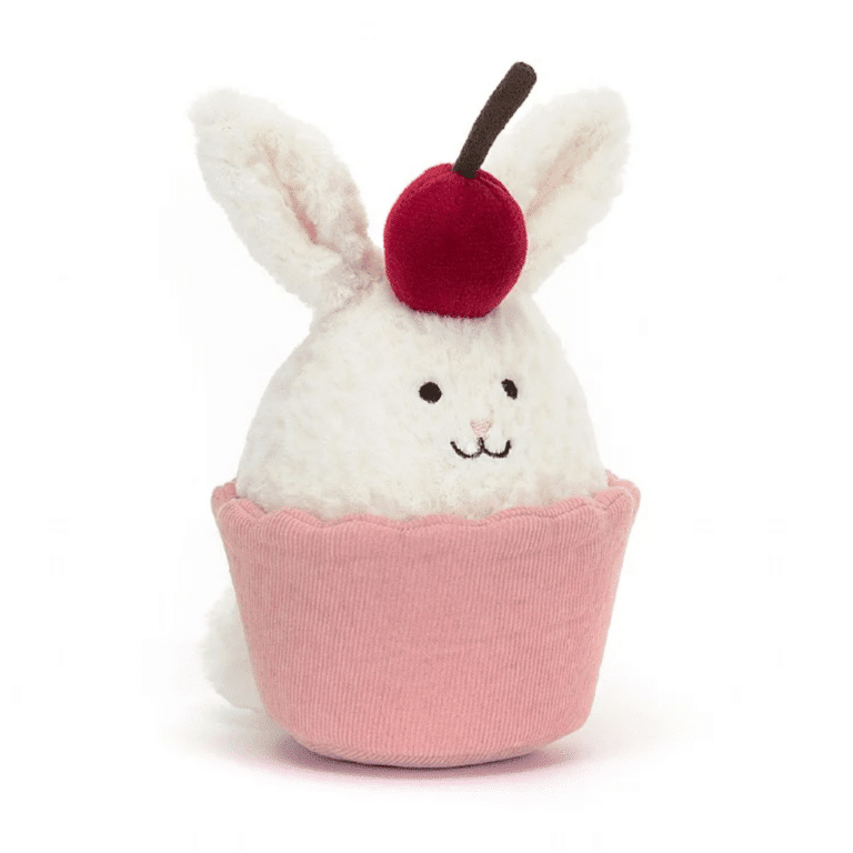 doudou jellycat lapin cupcake sur fond blanc