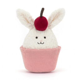 doudou jellycat lapin cupcake vue de face sur fond blanc
