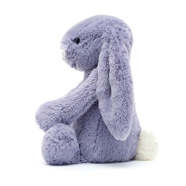 doudou lapin violet fond blanc vue de profil