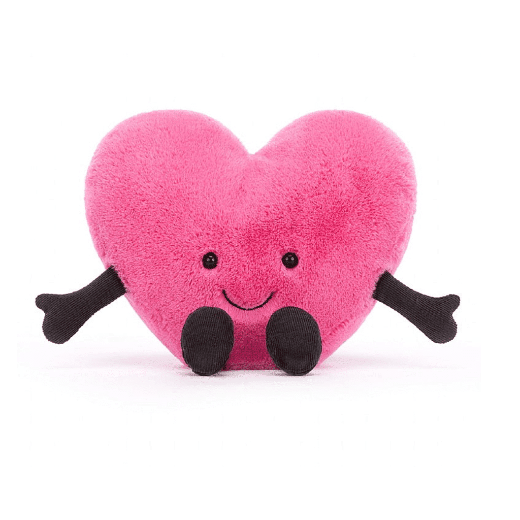 peluche jellycat petit coeur rose vue de face sur fond blanc