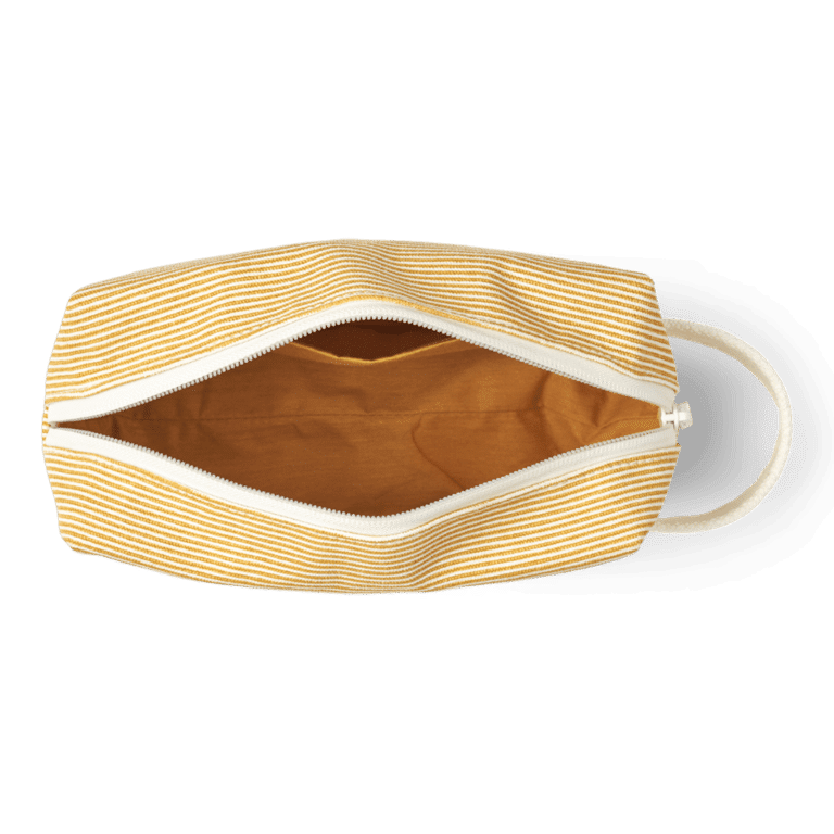 trousse de toilette rayures jaunes et crèmes