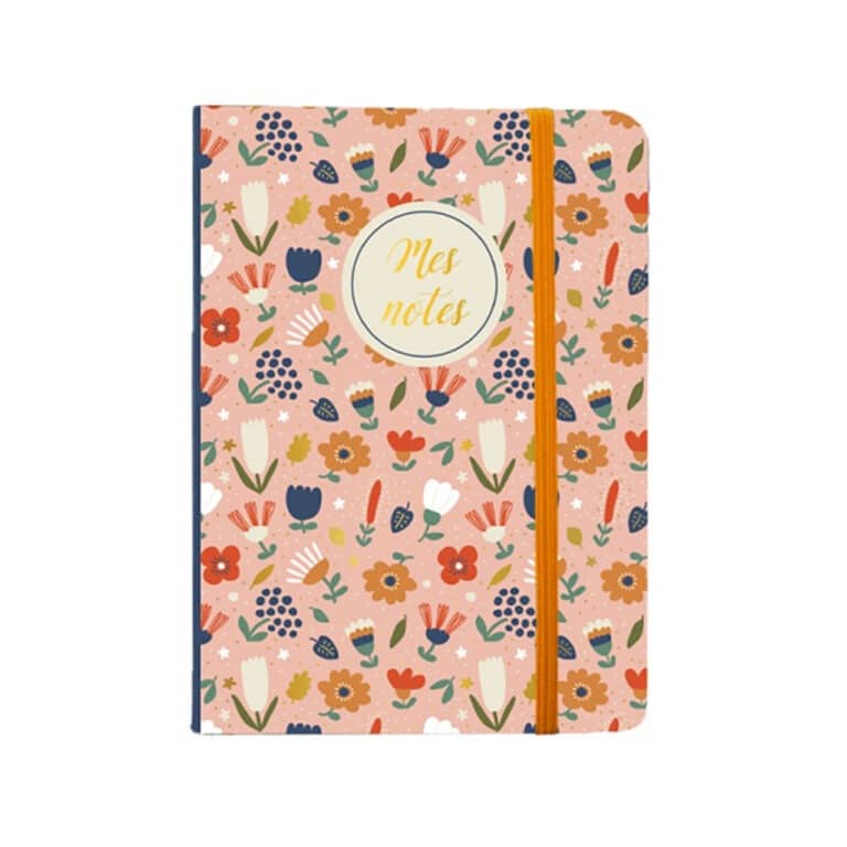 un calepin "mes notes" fleurs Cartes D'art, vue de face sur fond blanc