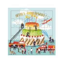 carte puzzle joyeux anniversaire pompiers cartes d'art sur fond blanc