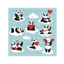 carte puzzle pandas et cœurs cartes d'art sur fond blanc