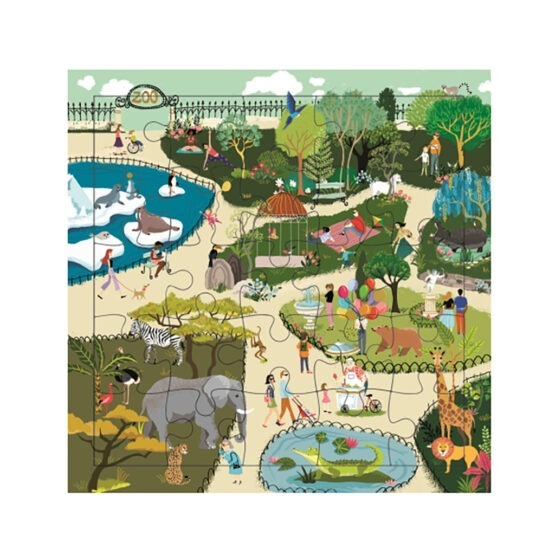 une carte puzzle zoo Cartes D'art, vue de face sur fond blanc