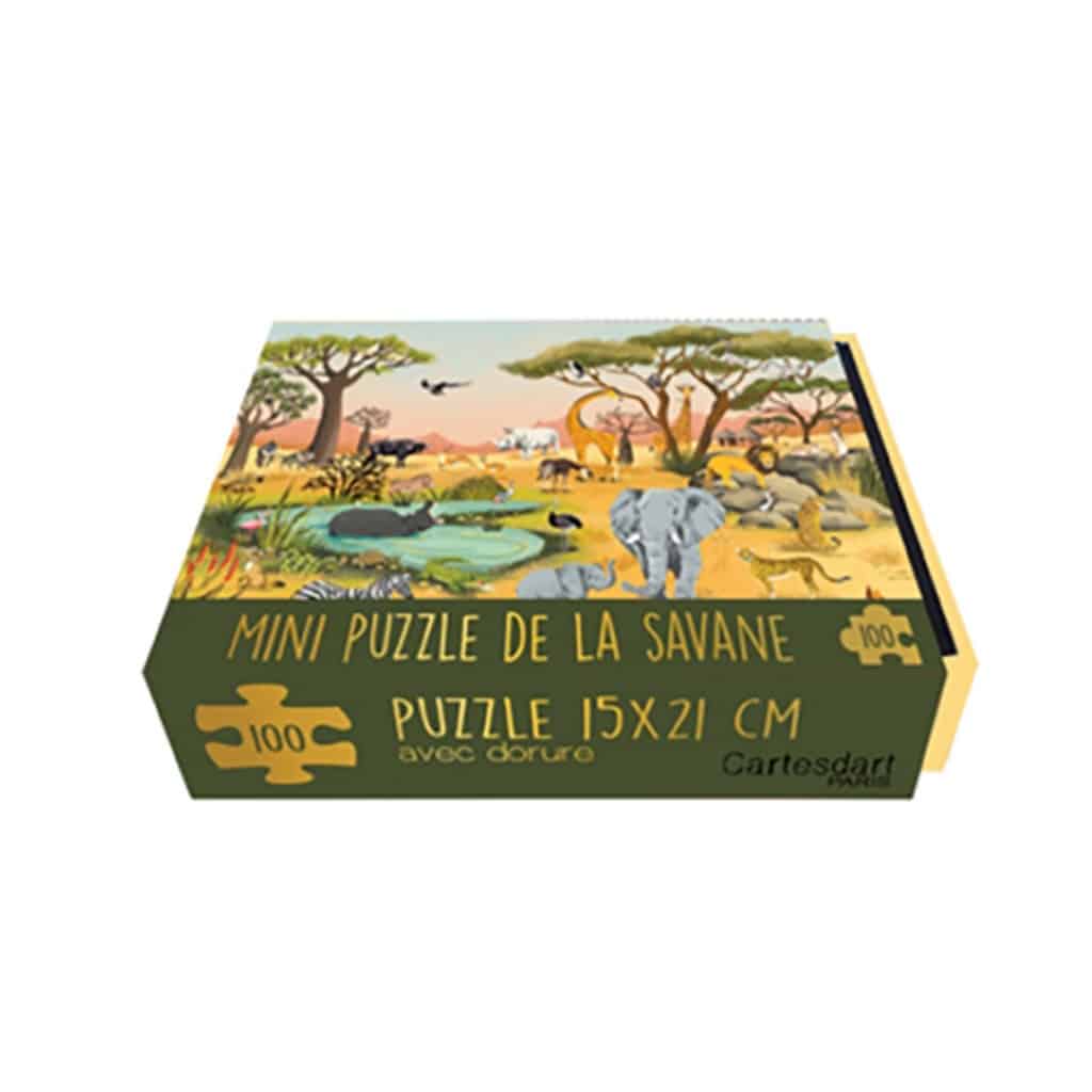 un mini puzzle 100pièces animaux de la savane CARTESDART, vue de face sur fond blanc