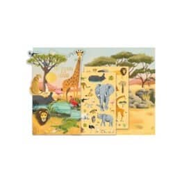 jeu de stickers avec poster animaux de la savane cartes d'art sur fond blanc