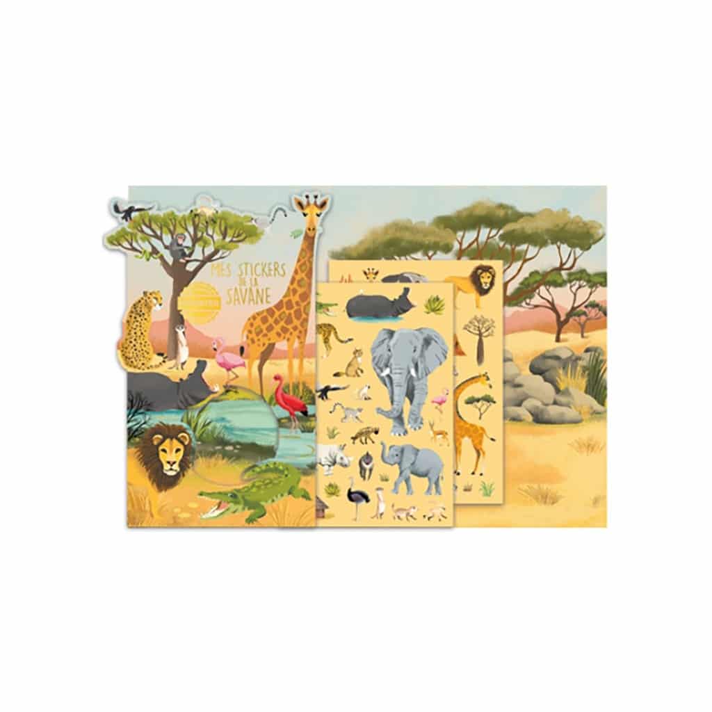 jeu de stickers avec poster animaux de la savane cartes d'art sur fond blanc