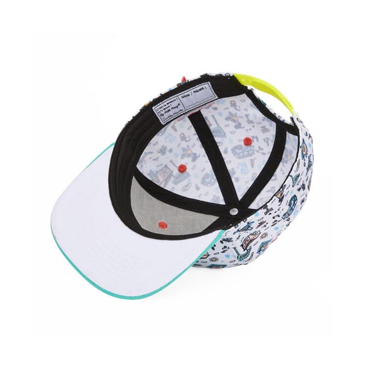 une casquette enfant hossegor Hello hossy, vue de dessous sur fond blanc