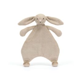 un doudou plat lapin beige Jellycat, vue de face sur fond blanc