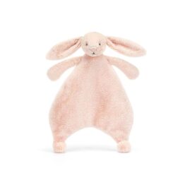 un doudou plat lapin rose Jellyact, vue de face sur fond blanc