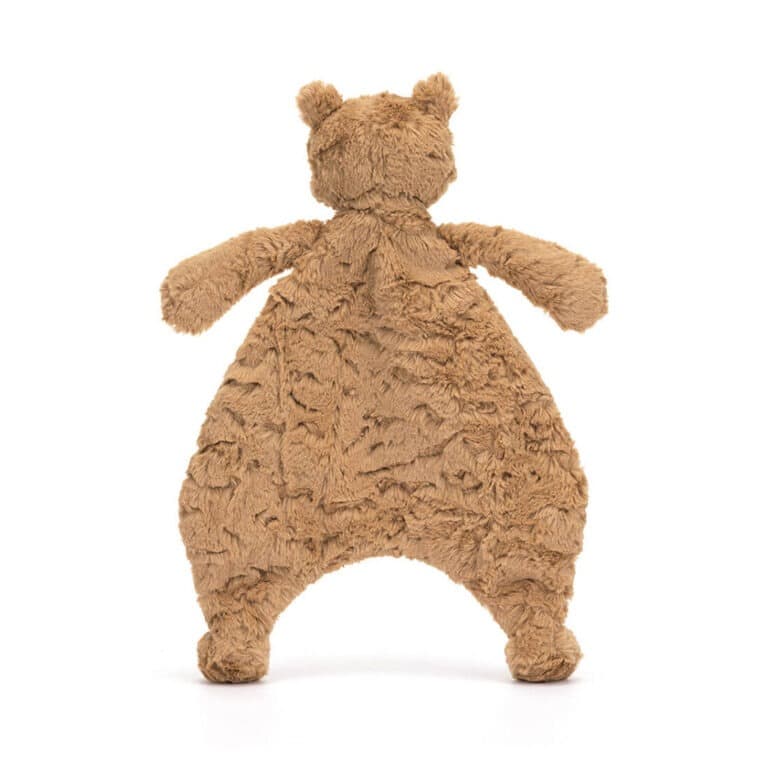 un doudou plat ours brun Jellycat, vue de face sur fond blanc